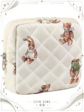 Small Quilted Cotton Makeup Bag Zipper Pouch Cosmetic Toiletry Travel Organizer